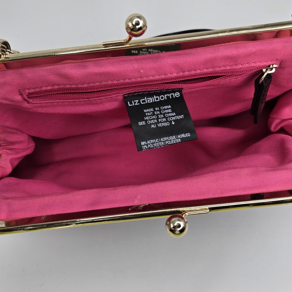 Y2k Pink Plaid Tweed Kisslock Handbag Liz Clairborne Rhinestones Gold Hardware - Picture 5 of 6